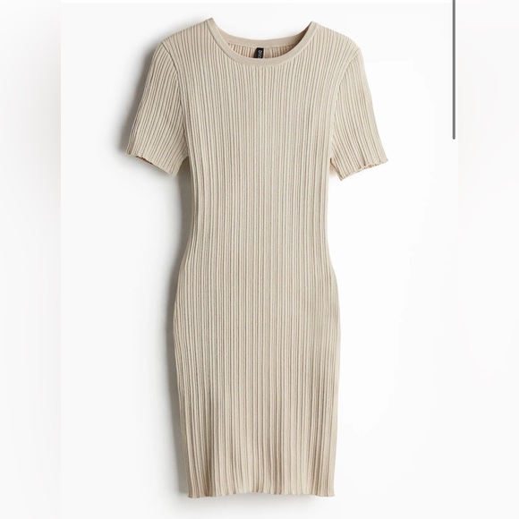 H&M Cream Ribbed Mini Dress - Picture 2 of 4